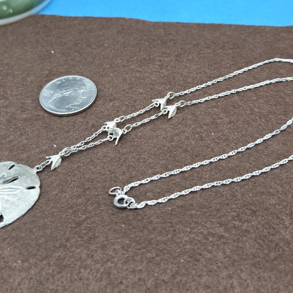 JC Ferrera Sterling Silver Sand Dollar Pendant Dove Chain Necklace Vintage - Picture 3 of 6